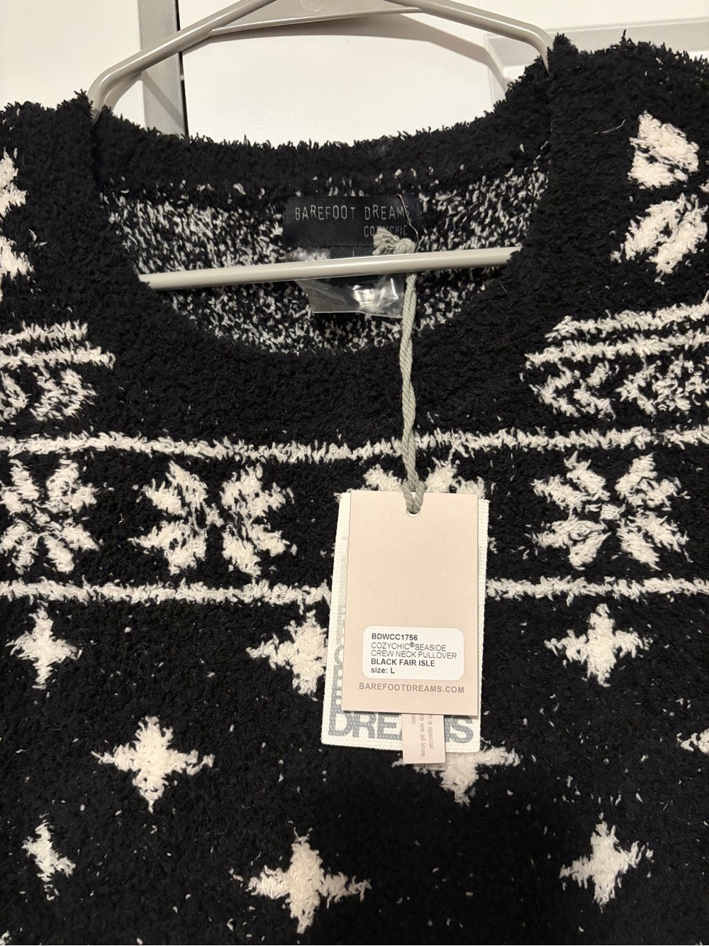 Barefoot Dreams Fair Isle Sweater Size L NWT Fuzzy Cozy Pullover Black White - Picture 4 of 5